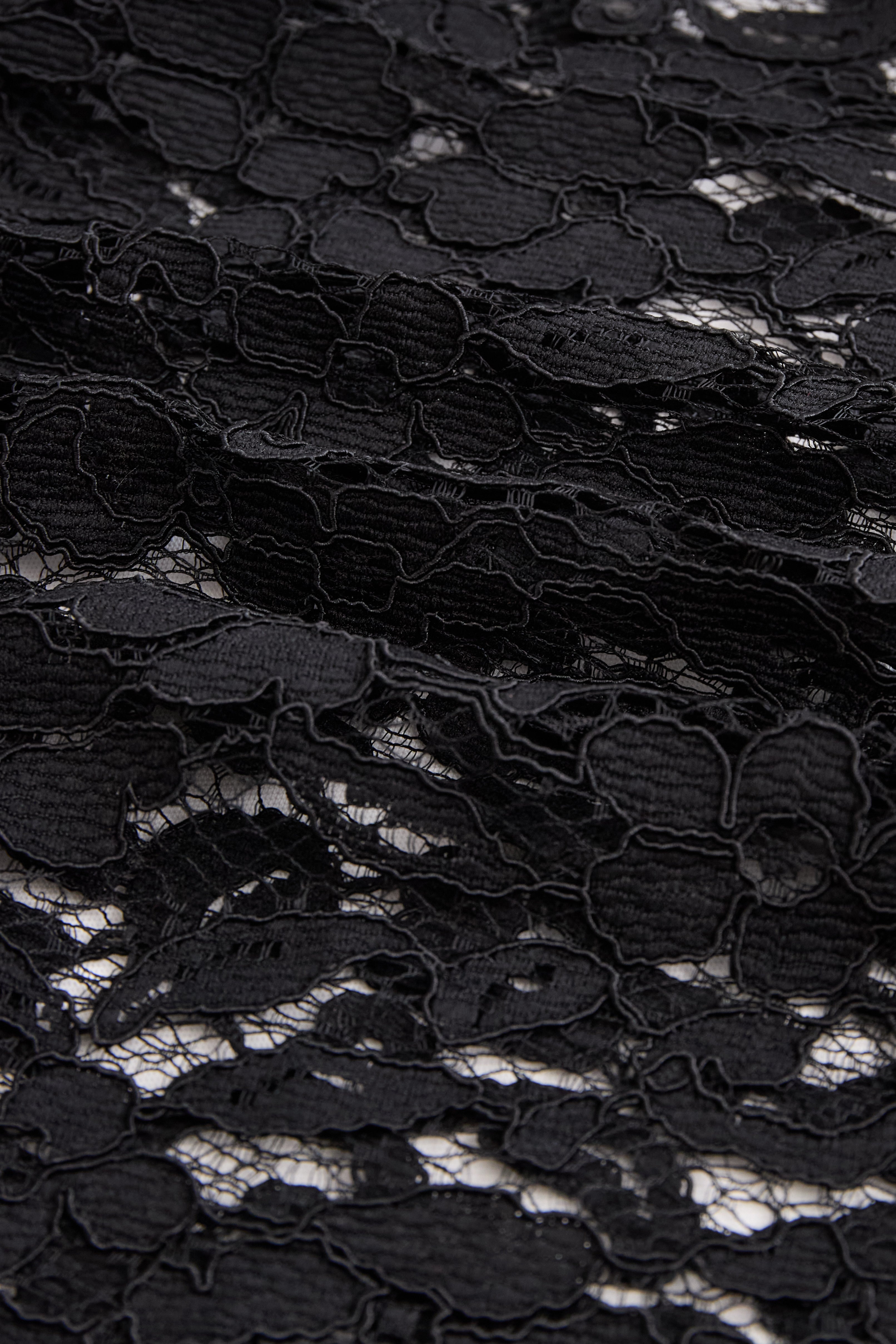 Abito Donna Nero in Ecopelle Aderente con Orlo in Pizzo