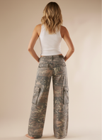 Pantaloni Cargo Donna Camo a Gamba Larga