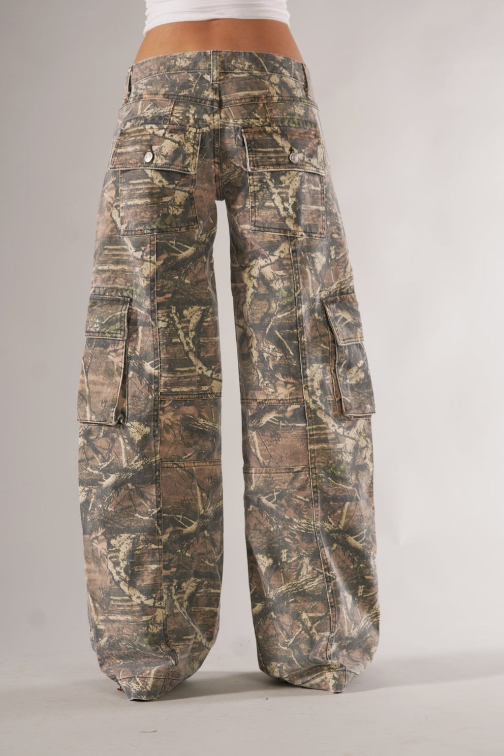 Pantaloni Cargo Donna Camo a Gamba Larga