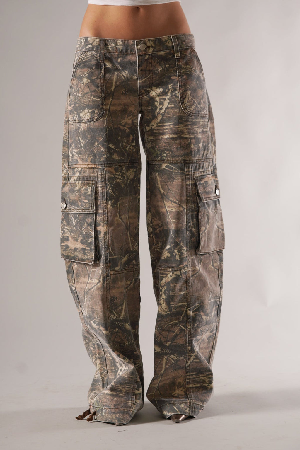 Pantaloni Cargo Donna Camo a Gamba Larga