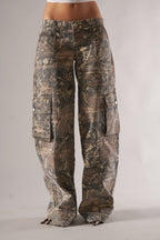 Pantaloni Cargo Donna Camo a Gamba Larga